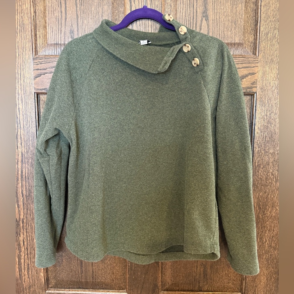 J. Crew Green Cowl Neck Sweatshirt with Button Accents
